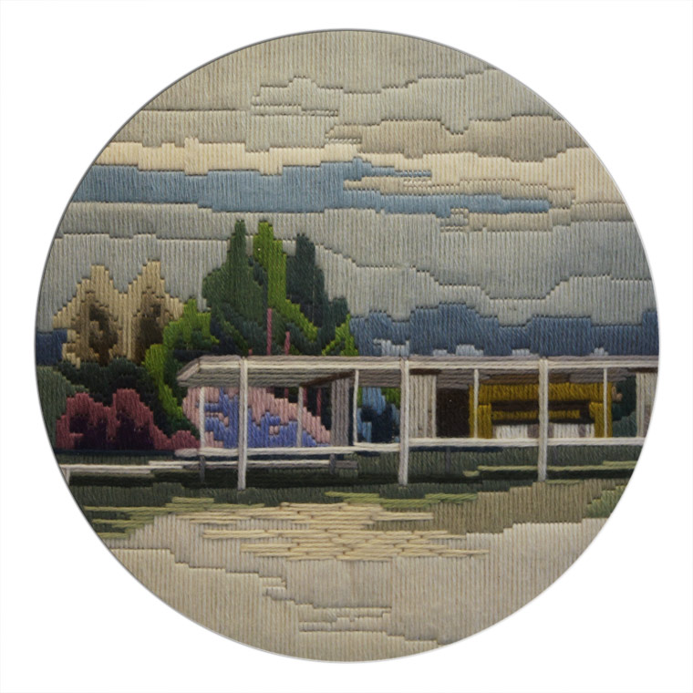 Farnsworth house, long stitch embroidery