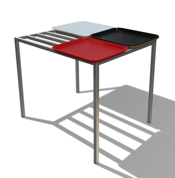 Tray Table. Stainless steel frame and fast food trays